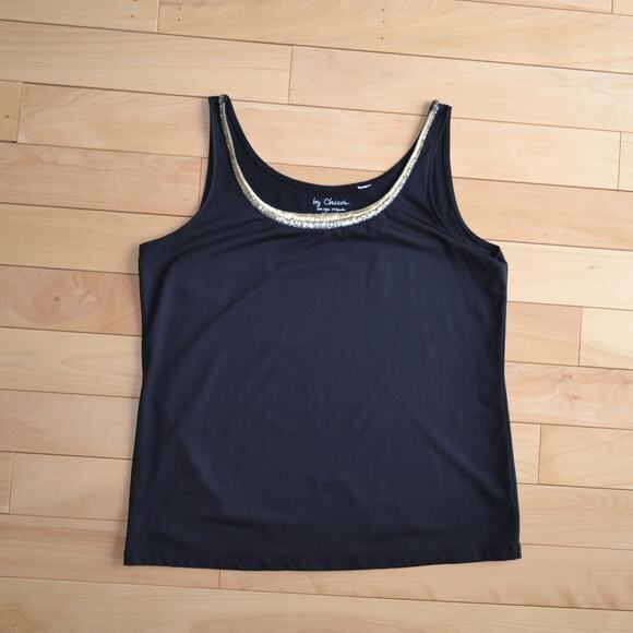 Chico's Tops - Chico's Black Tank Top Gold Trim Size 2